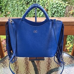 Johnny Was Italian Blue Leather Fringe Bag